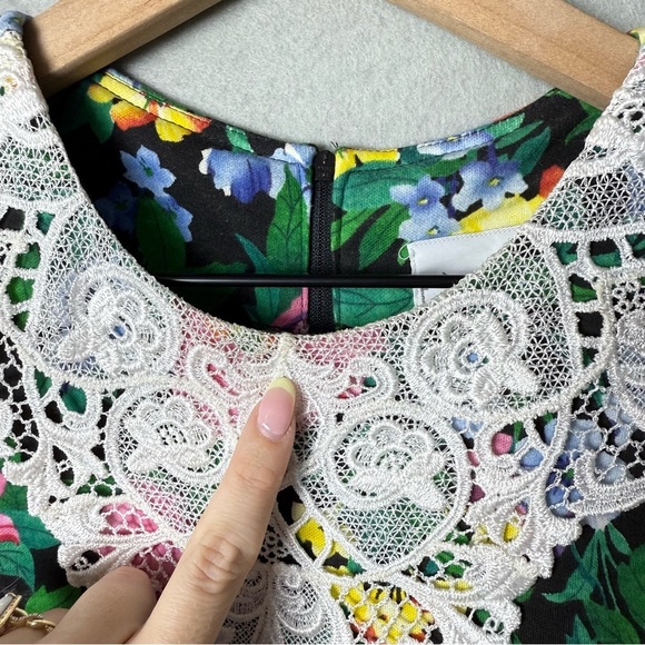 Expo Vintage Women's 80's Puff Sleeve Floral Cotton Blend Lace Collar Dress 10 - Picture 6 of 16